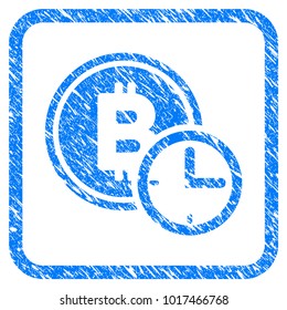 Bitcoin Credit Time rubber seal stamp imitation. Icon vector symbol with grunge design and dirty texture in rounded squared frame. Scratched blue stamp imitation on a white background.