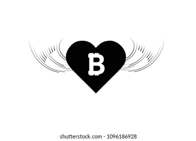 Bitcoin Cripto currency blockchain. Bitcoin flat logo on white background. Bitcoin in heart with wings