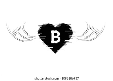 Bitcoin Cripto currency blockchain. Bitcoin flat logo on white background. Bitcoin in heart with wings