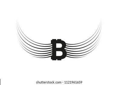 Bitcoin Cripto currency blockchain. Bitcoin flat logo on white background. Bitcoin with wings