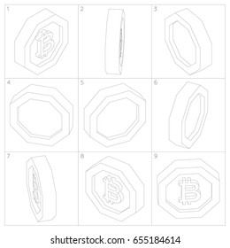 Bitcoin cripto currency sign lowpoly isometric perspective 3d animation sprite sheet sequence. Vector rotate sprite sheet