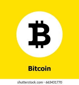 Bitcoin criptocurrency blockchain flat icon a yellow background. Vector bitcoin sign. 