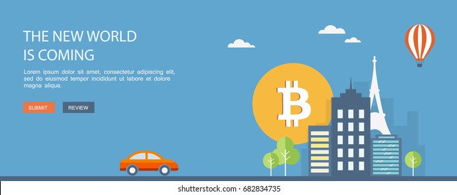 Bitcoin Criptocurrency Concept. Flat Banner. Eps10