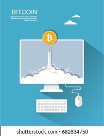 Bitcoin criptocurrency concept of virtual money. Flat style banner. Eps10