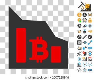 Bitcoin Crisis Chart pictograph with bonus bitcoin mining and blockchain design elements. Vector illustration style is flat iconic symbols. Designed for bitcoin websites.