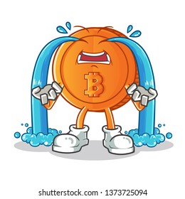 bitcoin cry mascot vector cartoon illustration