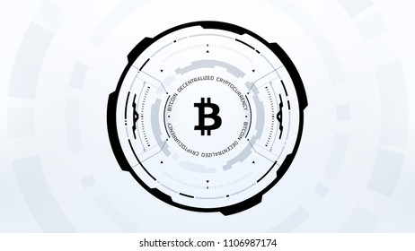 Bitcoin cryprocurrency futuristic vector black and white illustration for background, HUD, graphical user interface, banner, business and finance infographics and more. Worldwide digital money blockch