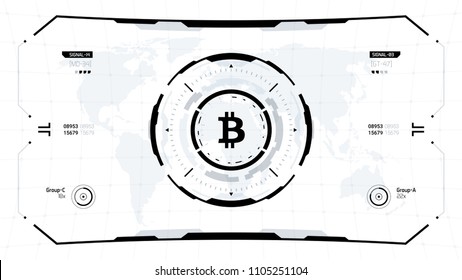 Bitcoin cryprocurrency futuristic vector illustration. Worldwide digital money technology