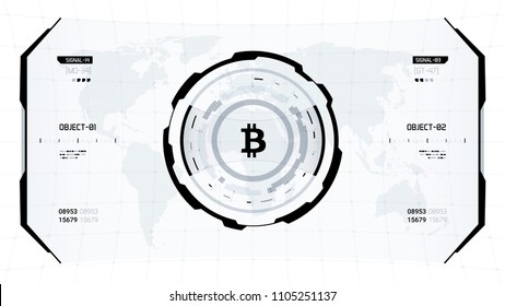 Bitcoin cryprocurrency futuristic vector illustration. Worldwide digital money technology