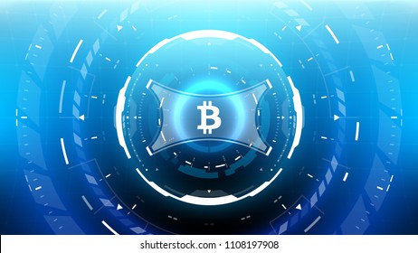 Bitcoin cryprocurrency futuristic vector illustration for background, HUD, graphic user interface, banner, business and finance infographics and more. Worldwide digital money blockchain system