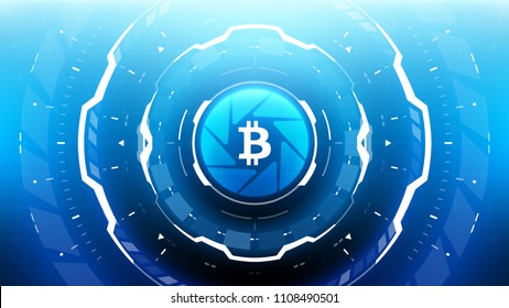 Bitcoin cryprocurrency futuristic vector illustration for background, HUD, graphical user interface, banner, business and finance infographics and more. Worldwide digital money blockchain system