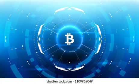 Bitcoin cryprocurrency futuristic vector illustration for background, HUD, graphical user interface, banner, business and finance infographics and more. Worldwide digital money blockchain system