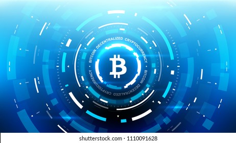 Bitcoin cryprocurrency futuristic vector illustration for background, HUD, graphical user interface, banner, business and finance infographics and more. Worldwide digital money blockchain system