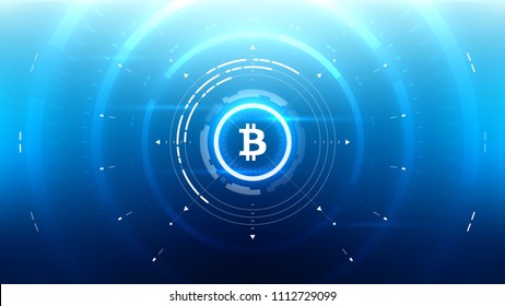 Bitcoin cryprocurrency futuristic vector illustration for background, HUD, graphical user interface, banner, business and finance infographics and more. Worldwide digital money blockchain system