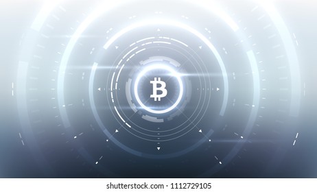 Bitcoin cryprocurrency futuristic vector illustration for background, HUD, graphic user interface, banner, business and finance infographics and more. Worldwide digital money blockchain system