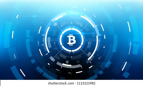 Bitcoin cryprocurrency futuristic vector illustration for background, HUD, graphical user interface, banner, business and finance infographics and more. Worldwide digital money blockchain system