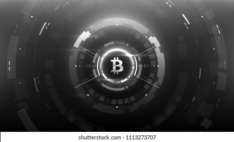 Bitcoin cryprocurrency futuristic vector illustration for background, HUD, graphic user interface, banner, business and finance infographics and more. Worldwide digital money blockchain system