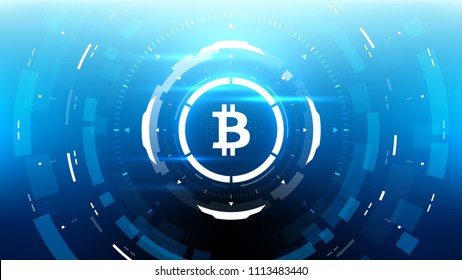 Bitcoin cryprocurrency futuristic vector illustration for background, HUD, graphical user interface, banner, business and finance infographics and more. Worldwide digital money blockchain system