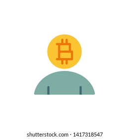 Bitcoin cryprocurrency person flat icon, vector sign, Bitcoin user colorful pictogram isolated on white. Symbol, logo illustration. Flat style design