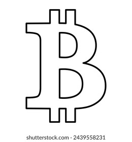 Bitcoin crypto coin symbol isolated contour vector illustration. Cryptocurrency sign. Trading financial market clipart cutout design element.Virtual investment digital currency. Blockchain technology