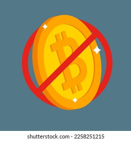 Bitcoin crypto currency banned, government monetary policy, Cryptocurrency crash or digital crime investigation. Modern vector illustration in flat style 