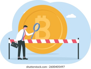 Bitcoin crypto currency banned, government monetary policy, Cryptocurrency crash or digital crime investigation concept,


