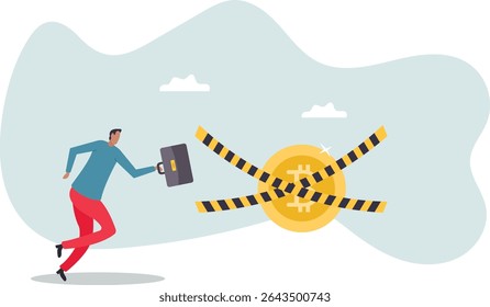 Bitcoin crypto currency banned, government monetary policy, Cryptocurrency crash or digital crime investigation.character for design.