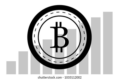 Bitcoin crypto currency black icon and graph. Virtual money. Earnings on the Internet.