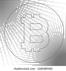 Bitcoin crypto currency block chain flat symbol isolated on halftone background. Bitcoin abstract dotted sign for web design. Bitcoin logo with dots.Virtual money. Vector illustration