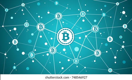Bitcoin crypto currency and blockchain blue background