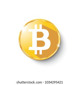 Bitcoin crypto currency blockchain flat a colored triangular background. Block chain bitcoin sticker for web or print.