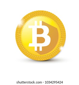 Bitcoin crypto currency blockchain flat a colored triangular background. Block chain bitcoin sticker for web or print.