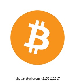 Bitcoin-Krypta-Währungsblockkette flach orangefarbenes Symbol auf weißem Hintergrund, Blockketten-Bitcoin-Aufkleber für Web oder Print, Bitcoin-Logo, Vektorgrafik