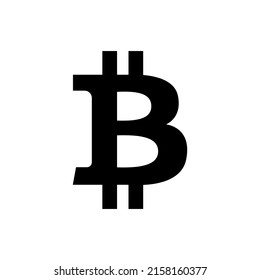 Bitcoin crypto currency blockchain flat black icon on white background, block chain bitcoin sticker for web or print, bitcoin logo vector illustration