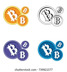 Bitcoin crypto currency blockchain flat logo a colored triangular background. Block chain bitcoin sticker logo for web or print.