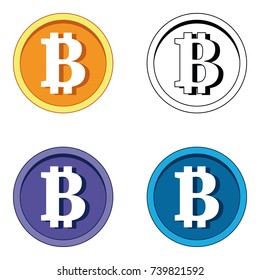 Bitcoin crypto currency blockchain flat logo a colored triangular background. Block chain bitcoin sticker logo for web or print.