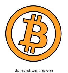 Bitcoin crypto currency blockchain flat logo a colored triangular background. Block chain bitcoin sticker logo for web or print.