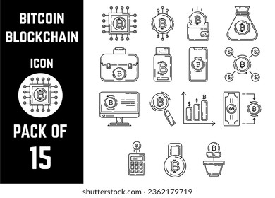 Bitcoin oder Crypto Currypto Blockchain Icon Paket Linie Art Vektorvorlage
