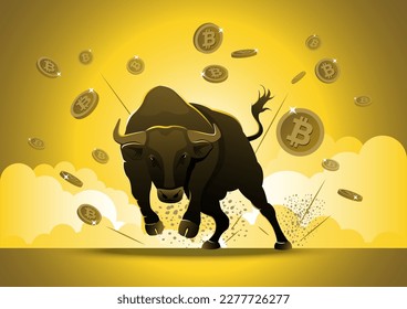 Bitcoin crypto currency bull market, cryptocurrency soaring high record concept for new technology blockchain currency