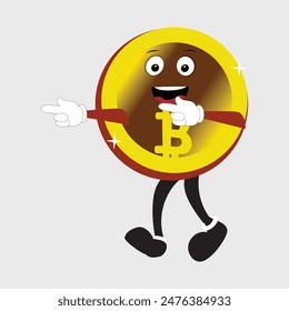 Bitcoin Crypto Currency Character Design Mascot, gestures of cute bitcoin characters. Vector illustrations of crypto coins. Cartoon funny gold mascots with legs and arms