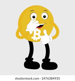 Bitcoin Crypto Currency Character Design Mascot, gestures of cute bitcoin characters. Vector illustrations of crypto coins. Cartoon funny gold mascots with legs and arms