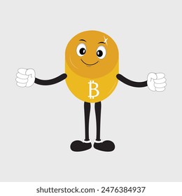 Bitcoin Crypto Currency Character Design Mascot, gestures of cute bitcoin characters. Vector illustrations of crypto coins. Cartoon funny gold mascots with legs and arms