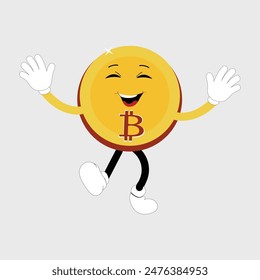 Bitcoin Crypto Currency Character Design Mascot, gestures of cute bitcoin characters. Vector illustrations of crypto coins. Cartoon funny gold mascots with legs and arms