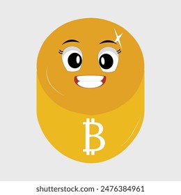 Bitcoin Crypto Currency Character Design Mascot, gestures of cute bitcoin characters. Vector illustrations of crypto coins. Cartoon funny gold mascots with legs and arms