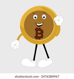 Bitcoin Crypto Currency Character Design Mascot, gestures of cute bitcoin characters. Vector illustrations of crypto coins. Cartoon funny gold mascots with legs and arms