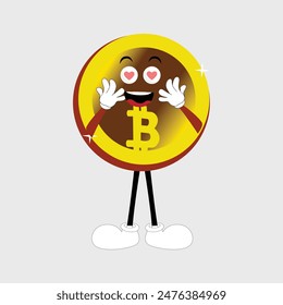 Bitcoin Crypto Currency Character Design Mascot, gestures of cute bitcoin characters. Vector illustrations of crypto coins. Cartoon funny gold mascots with legs and arms