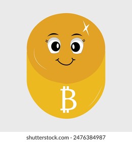 Bitcoin Criptomoneda Diseño de Personajes Mascota, gestos de lindos personajes de bitcoin. Ilustraciones vectoriales de criptomonedas. Dibujos animados divertidas mascotas de oro con piernas y brazos