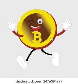 Bitcoin Crypto Currency Character Design Mascot, gestures of cute bitcoin characters. Vector illustrations of crypto coins. Cartoon funny gold mascots with legs and arms