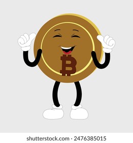 Bitcoin Crypto Currency Character Design Mascot, gestures of cute bitcoin characters. Vector illustrations of crypto coins. Cartoon funny gold mascots with legs and arms