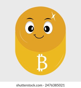 Bitcoin Crypto Currency Character Design Mascot, gestures of cute bitcoin characters. Vector illustrations of crypto coins. Cartoon funny gold mascots with legs and arms